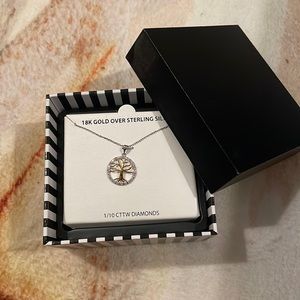 18” family tree chain necklace 18 gold over sterling silver 1/10 CTTW diamonds